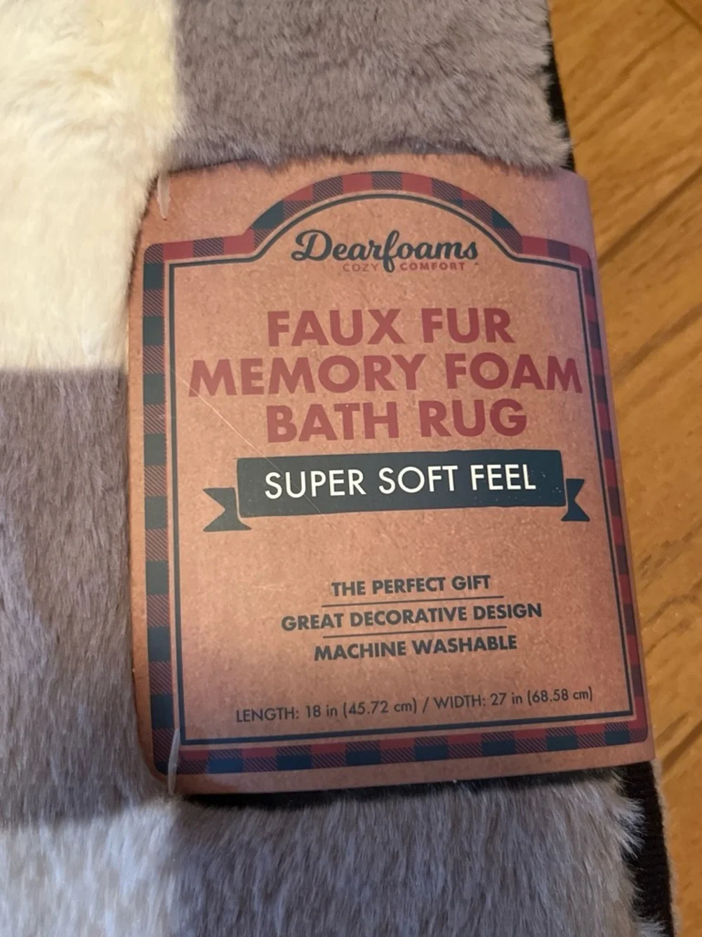 dearfoams Faux Fur Memory Foam Bath Rug - Black, Gray, Cream Buffalo Check